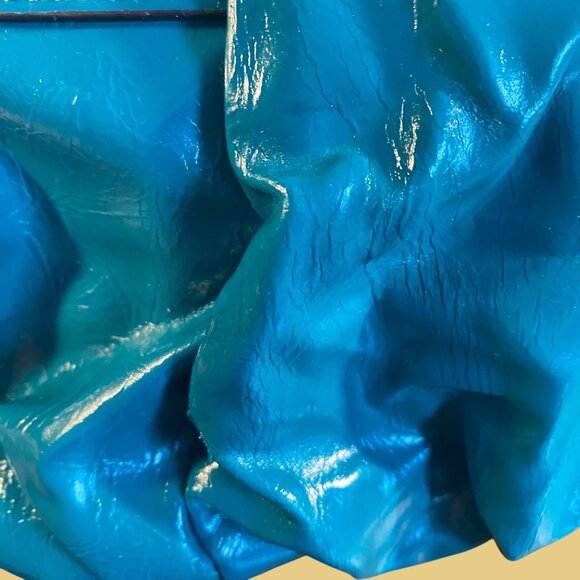 Turquoise Patent Vegan Leather Shoulder Bag With Embossed Medallion Design - Picture 6 of 11